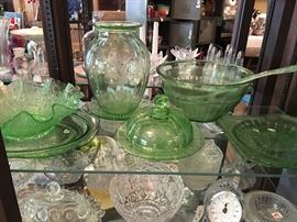 Collection Of Green & Pink Depressionware