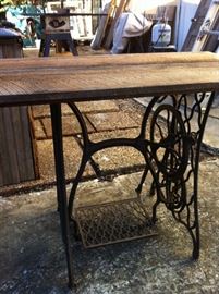 Old Cypress Table with Iron Sewing Machine Stand