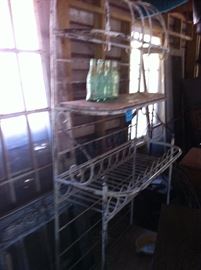 Very Old Solid Brass Pot Rack with
    Butcher Block Shelves
