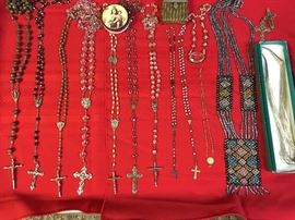 Several Vintage Rosaries & Sterling Silver Pieces