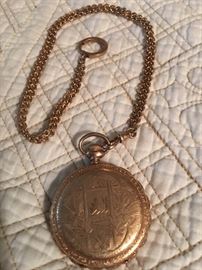 Rare Antique Gold Pocket Watch With Chain