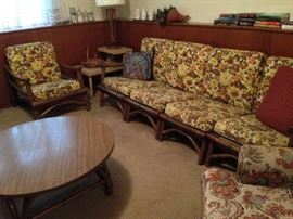 Rattan Sectional Sofa, Chair & Table