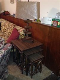 Ratan Nesting Tables, Mid Century Lamp