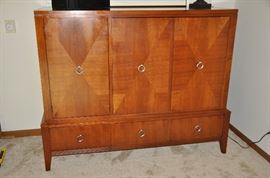 Gorgeous closed view of the Ethan Allan contemporary cherry entertainment unit.  60W x 50H x 24.5D