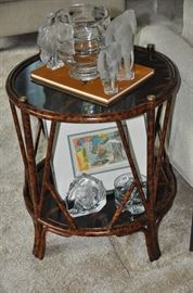 Gorgeous round two tiered tiger eye finished wood 22" end table by Maitland-Smith.  
