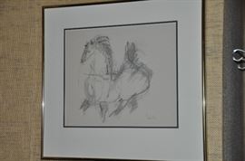 Lovely pencil sketches framed and matted circa 1960 by Steve Davidek.  20 x 19
