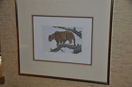 "Leopard" Pencil drawing by Collette. 3/150.  21" x 18" overall