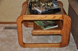 Mid century modern walnut end table with middle floating shelf.  28"W x 20"H x 28"D