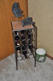 Silver metal and tile top 13" square wine rack.  Will hold up to 18 bottles.  30" tall.