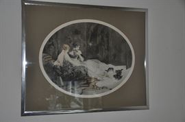 Louis Icart etching signed circa 1925.  "Spilled Milk"