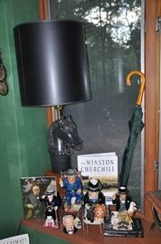 Wonderful collection of limited edition Winston Churchill figurines by Kevin Francais Ceramics.  Also shown with a horse head lamp.