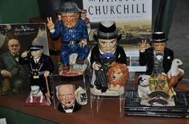 Kevin Francis designed ceramic Tobys include D-Day landings, Spirit of Britain, Standing Toby, and 50th Anniversary of VE day.  Also shown with a Royal Daulton Toby mug