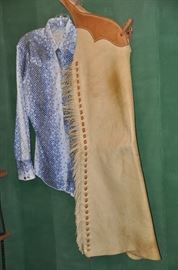 Woman's riding shirt and leather chaps