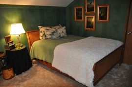 Fantastic Queen Size Cherry with black detail sleigh bed (mattress and boxspring available)