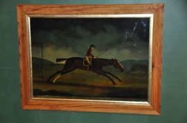 Vintage reverse painted glass of a horseback rider