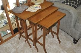 Set of three antique stacking tables.  Tallest is 24"H x 14"D x 24"W