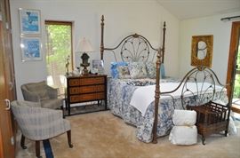 Fabulous master bedroom!  Antique Wrought Iron four corner King bedframe (two twin mattresses also available).