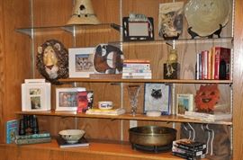 A great assortment of cat books and decor
