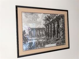 Giovanni Battista Piranesi Etching depicting colonnade ruins. Triple mat with black frame. 19.5" x 26" 