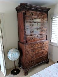 English Chippendale period mahogany chest on chest, gilt brasses.
