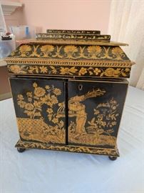 Regency Lacquer penwork jewelry cabinet