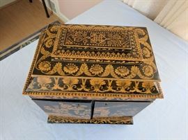 Regency Lacquer penwork jewelry cabinet