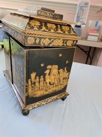 Regency Lacquer penwork jewelry cabinet