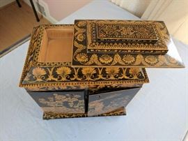 Regency Lacquer penwork jewelry cabinet