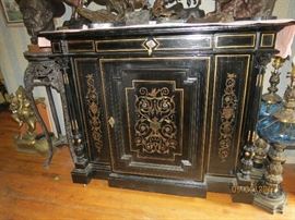 Antique Console Cabinet Black Lacquer with pearl inlay