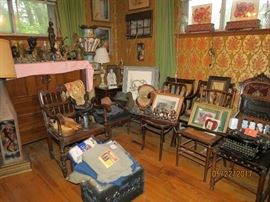 Occasional Wood Chairs with Leather seats.