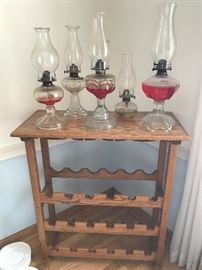 wine rack and oil lamps