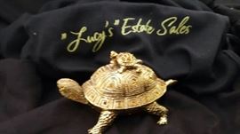 Collectible Cast Iron Turtle with Mini Magnifying Glass and Letter Opener