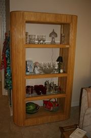 Retro Bamboo & Glass Shelving Unit from Bloomingdale's NY, 2 Lladro Figurines