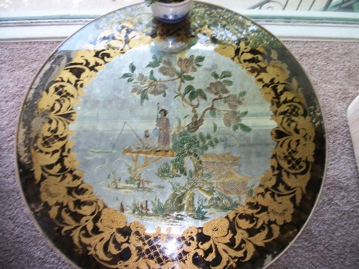 Oriental painting with glass top table