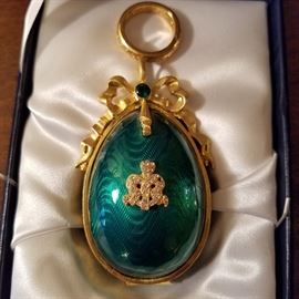 Contemporary Faberge Egg, hinged to open.  Comes with original satin lined box