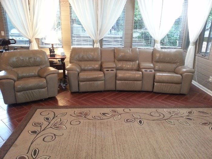 Haverty's Leather Theater seating, with recliner. GOOD condition.  Minimal wear.  Retails $3,000.  $900 FIRM