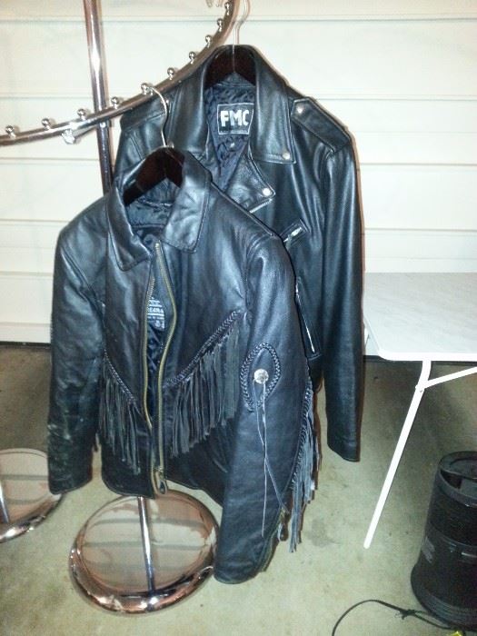 Motorcycle leathers, both with removeable liners.  Men's size L (40), and ladies XL (10-12).  $75.00 each.