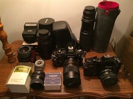 various cameras and lenses