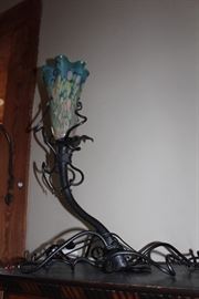 Hand blown glass lamp with beautiful metal base