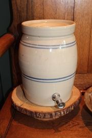Marshall Pottery Heritage Blue Stripe Stoneware Water Cooler and Vinegar Crock