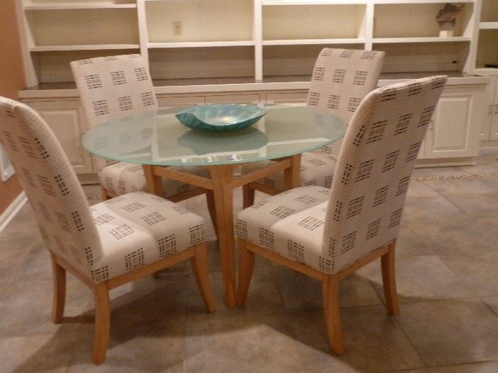 Bowl not for sale, Contemporary table and chairs used one. Excellent like new condition