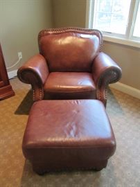 LEATHER NAILHEAD CHAIR AND OTTOMAN