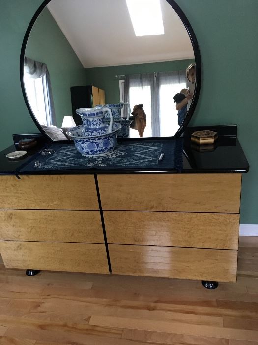 Maurice Villency double dresser and round mirror