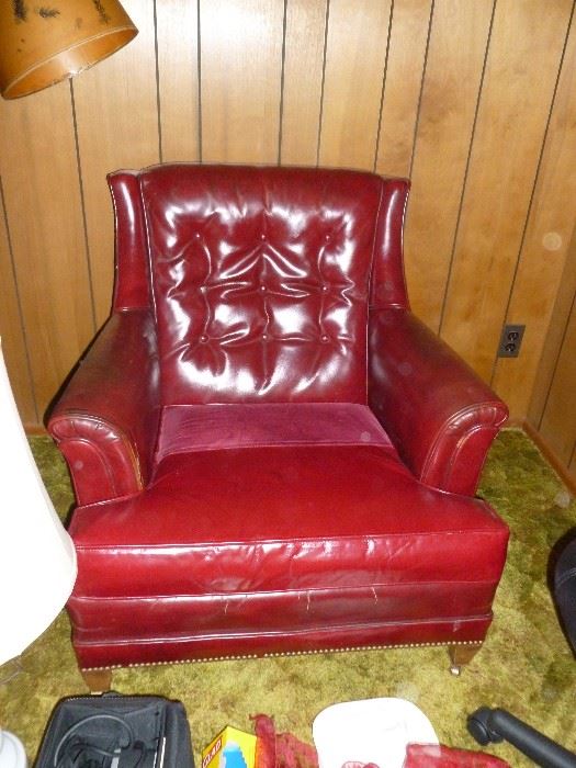vintage leather chair with tack trim