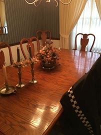 Solid Oak Table with 2 leaves and table pads, 6 side chairs and 2 Arm chairs with China Hutch, and Bar