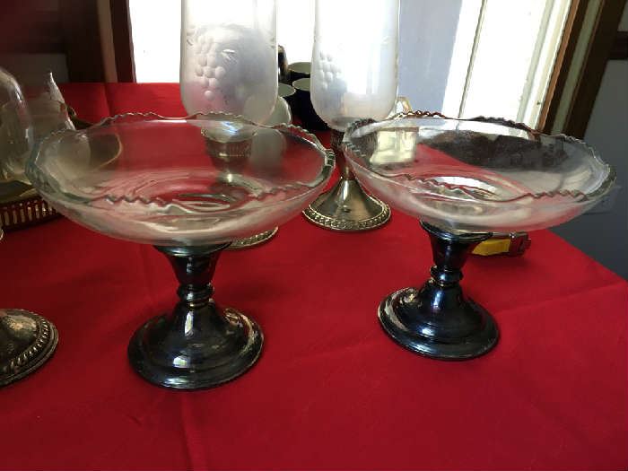 Sterling silver and glass candy dishes