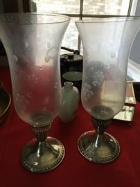 Sterling silver candle holders with glass