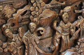 Beautiful Vintage Wood-Carved Secretary Desk
Beautiful Asian carvings. Very intricate. Top opens up to desktop w/ removable organizing shelves and a drawer. Features 4 intricately carved drawers. Overall good condition with some surface wear. 42”Tall x 27”wide x 17”deep. With desktop opened, 30”deep.