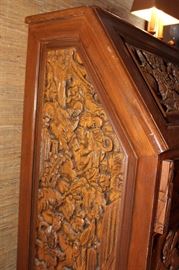 Beautiful Vintage Wood-Carved Secretary Desk
Beautiful Asian carvings. Very intricate. Top opens up to desktop w/ removable organizing shelves and a drawer. Features 4 intricately carved drawers. Overall good condition with some surface wear. 42”Tall x 27”wide x 17”deep. With desktop opened, 30”deep.