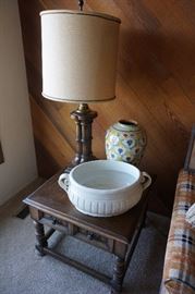 Mid Century pottery, lamp and end table